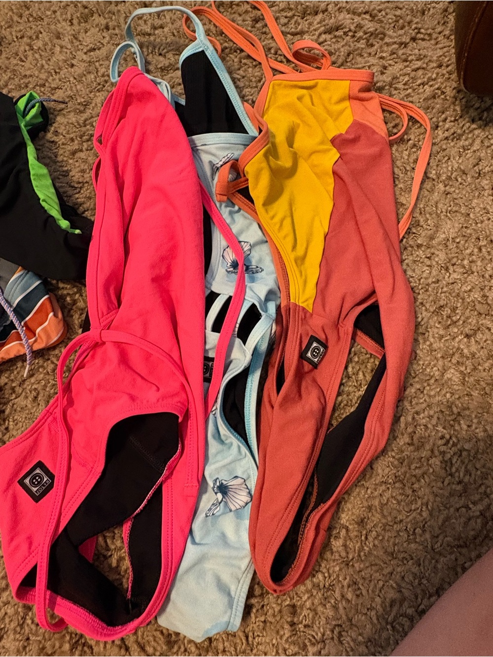 Jolyn Clothing Neon Pink & Coral Colorblock One-Piece Swimsuits